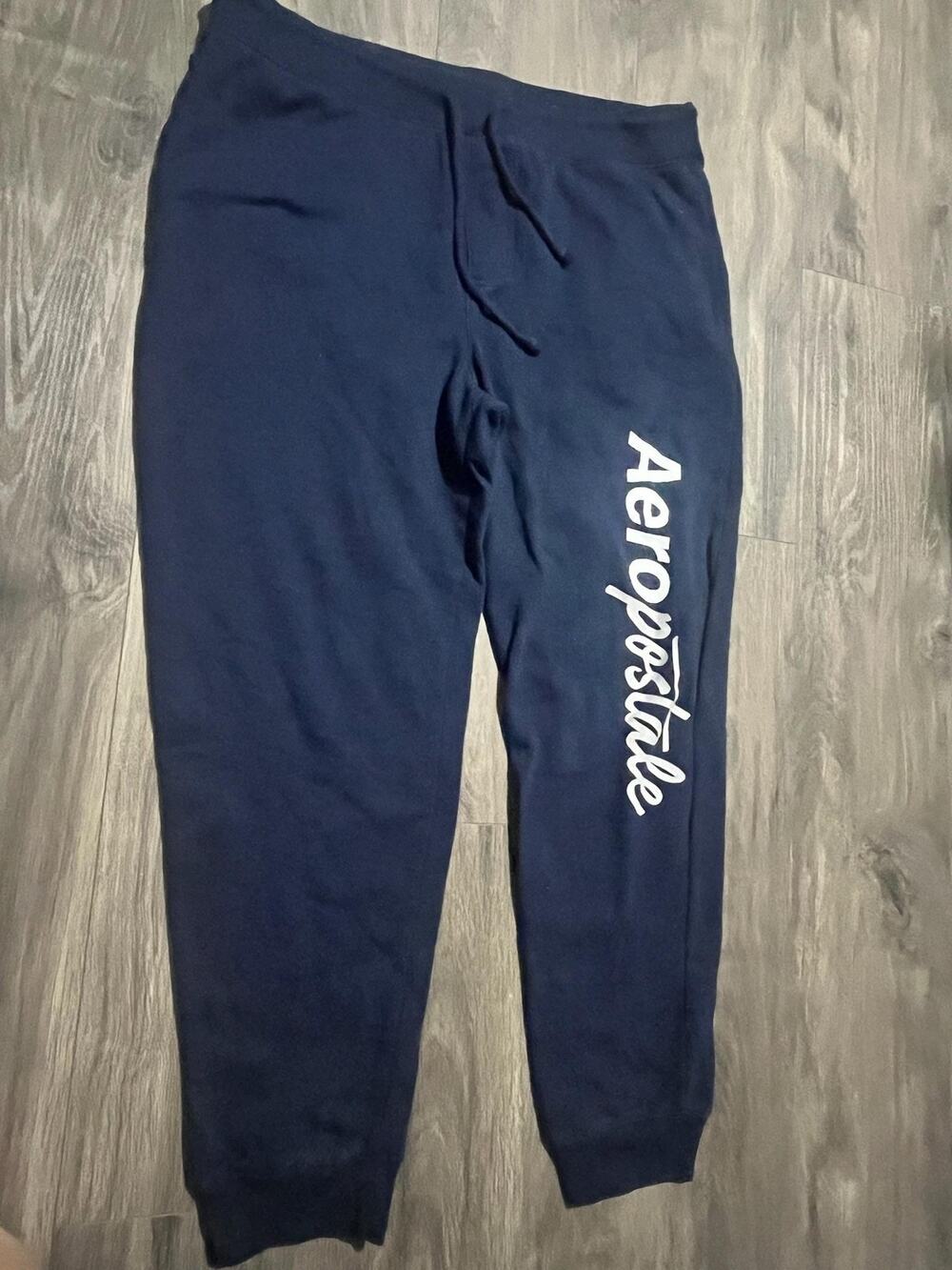 Aeropostale Pants Mens L Navy Jogger Fleece Drawstring Pockets Slim Tapered
